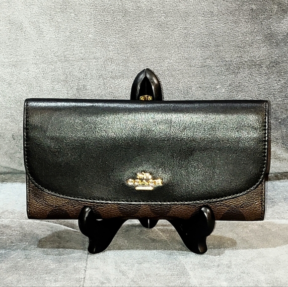 COACH SIGNATURE MONOGRAM TRI-FOLD LONG SNAP WALLET COATED CANVAS & LEATHER NWOT - Picture 7 of 15